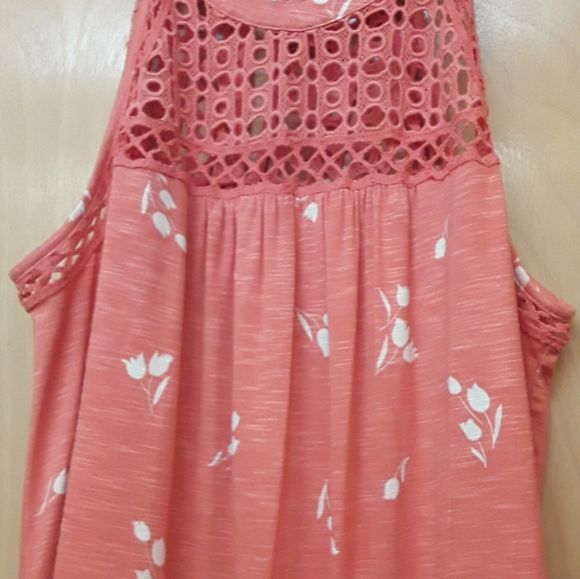 Daniel Rainn Anthro Pink White Floral Boho Crochet Tank Top S - Picture 7 of 9